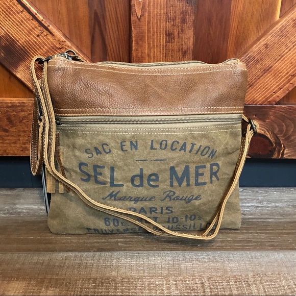 French Toast Small Crossbody purse recycled canvas - Picture 7 of 8